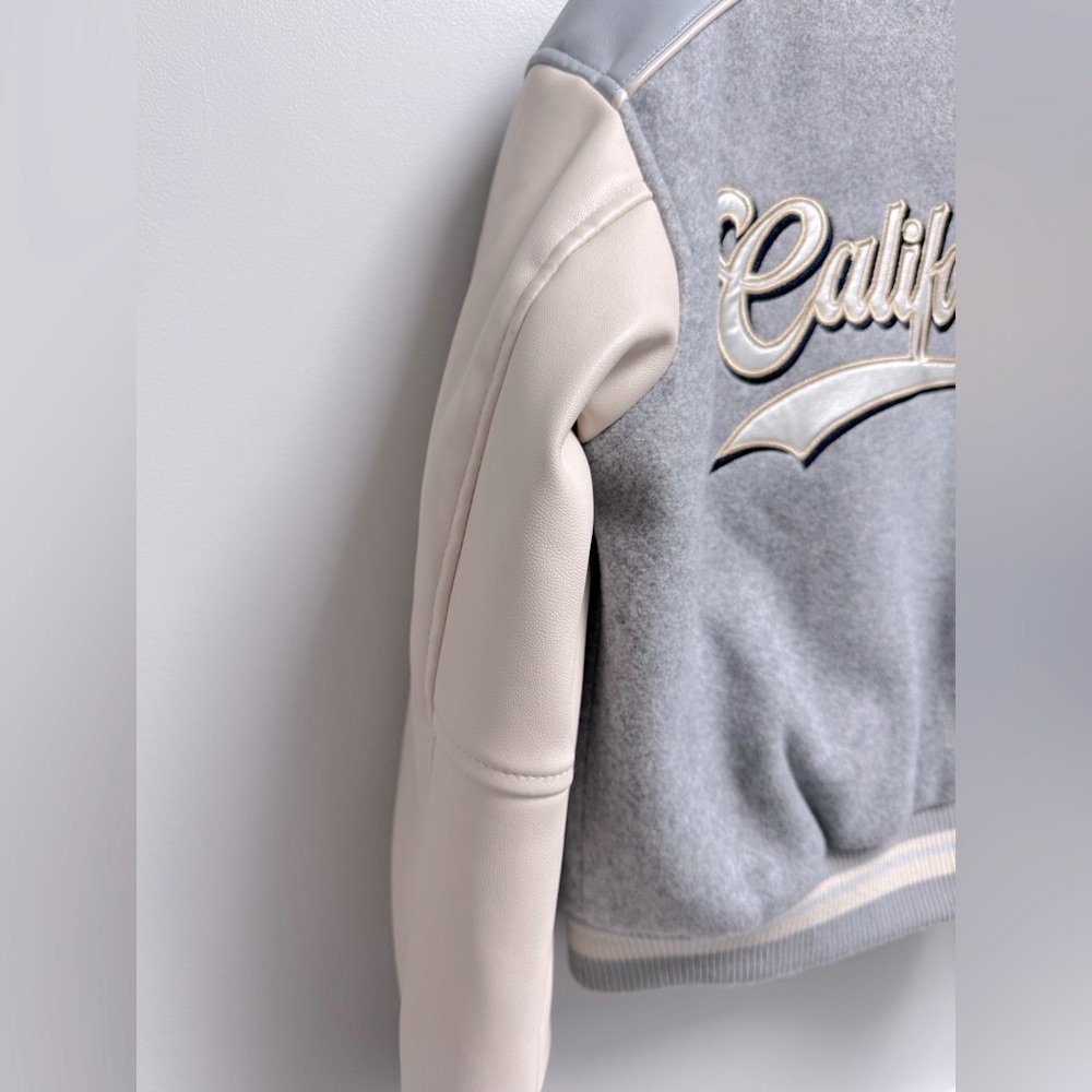 ZARA Kids Varsity Jacket in Gray and Tan - Size 8-9 - Picture 5 of 6